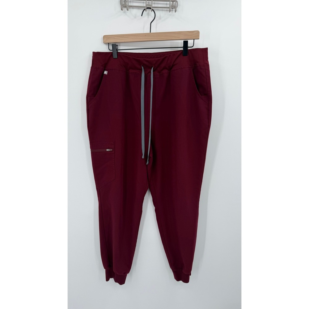 FIGS Scrub Pants Burgundy‎ Cargo Pockets Elastic Waist Drawstring Womens XL